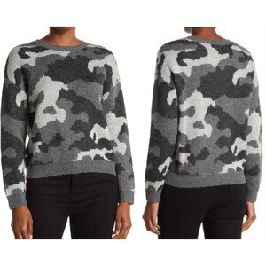 Lucky Brand Size Small Gray Camo Wool Blend Crewneck Pullover Sweater Cozy